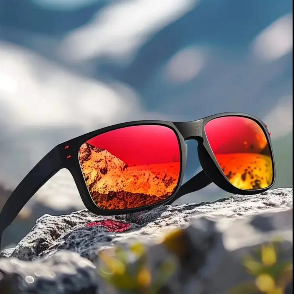 Dark Black‎ Lens Rectangular Polarized Sunglasses Sports Style Fishing Running